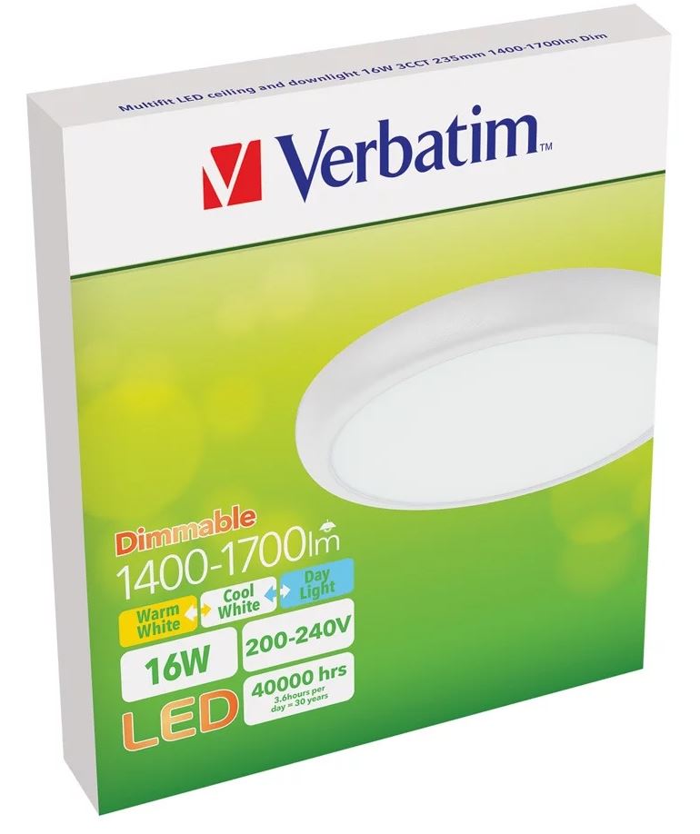VERBATIM LED Oyster 16W Tri-colour Dimmable 235mm-2