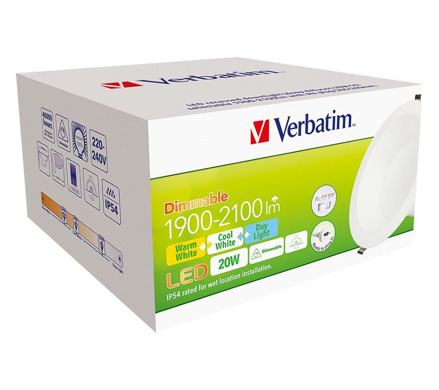 VERBATIM LED Downlight 205mm 20W Tri-colour Deep Diffused-3