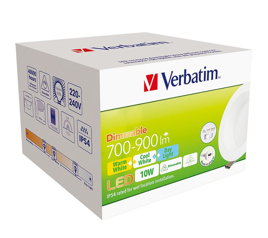 VERBATIM LED Downlight 90mm 10W Tri-colour Deep Diffused-2