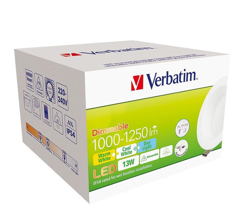VERBATIM LED Downlight 125mm 13W Tri-colour Deep Diffused-2