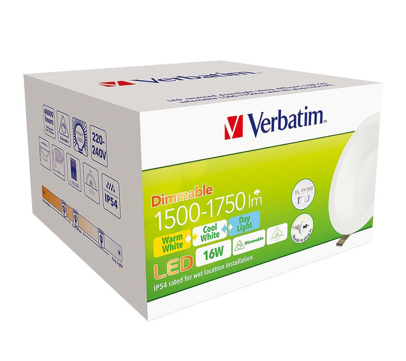 VERBATIM LED Downlight 165mm 16W Tri-colour Deep Diffused-2