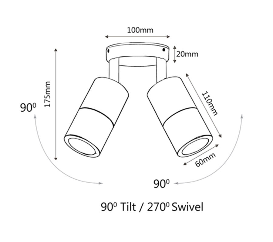 CLA Wall Pillar Twin Adjustable GU10 IP65 White-2